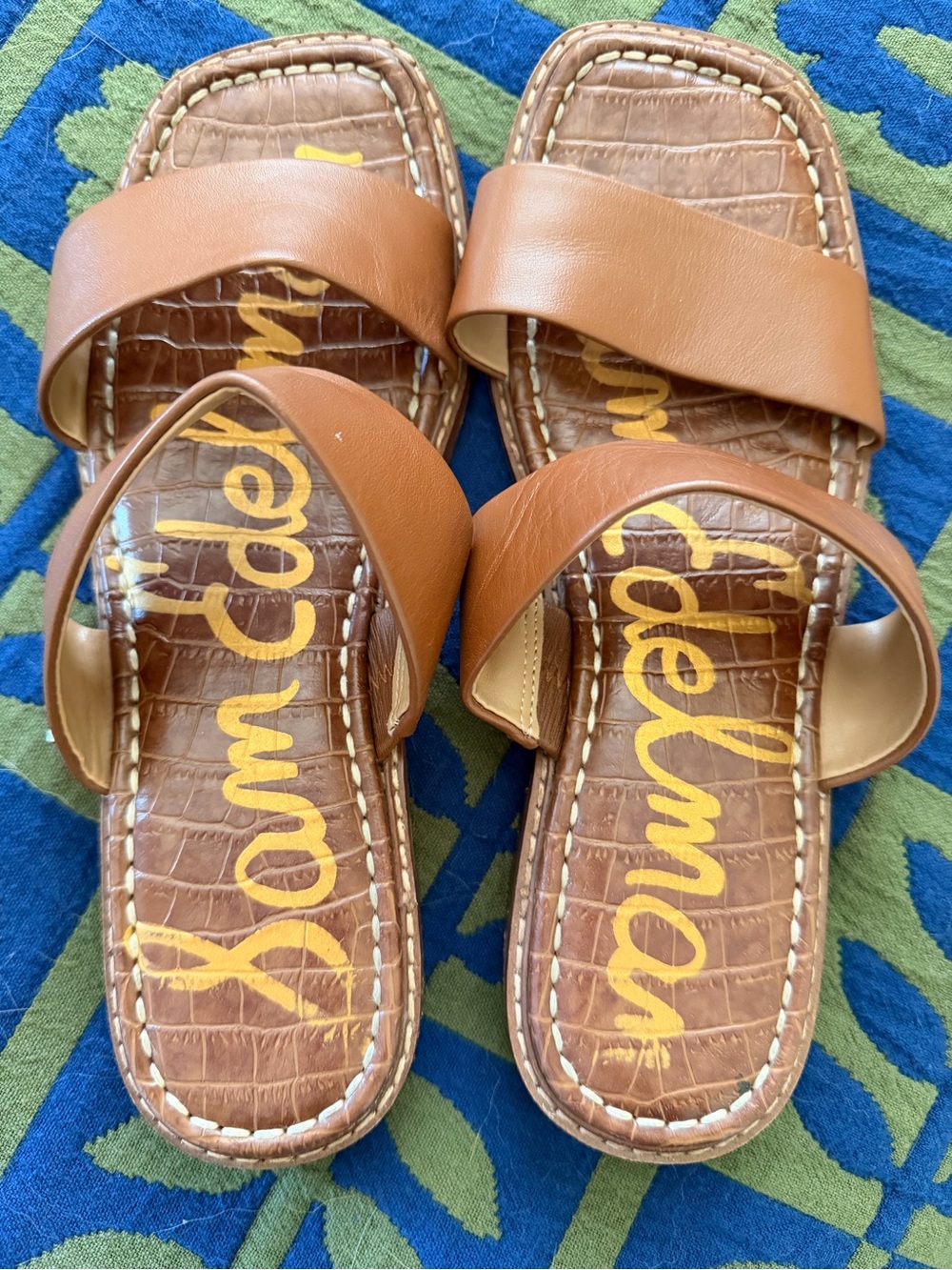 Sam Edelman Cognac Brown Leather Slide Sandals